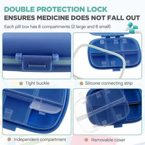 مجموعة من 30 علبة من صناديق حبوب الدواء للسفر من Layhit، علبة صغيرة الحجم لحبوب الدواء، منظم حبوب الدواء المحمول، 8 مقصورات، صندوق حبوب الدواء، منظم مجوهرات فيتامين اليومي، السفر الذي يجب اقتناؤه، مع 256 قطعة من الملصقات وقلم واحد in Kuwait
