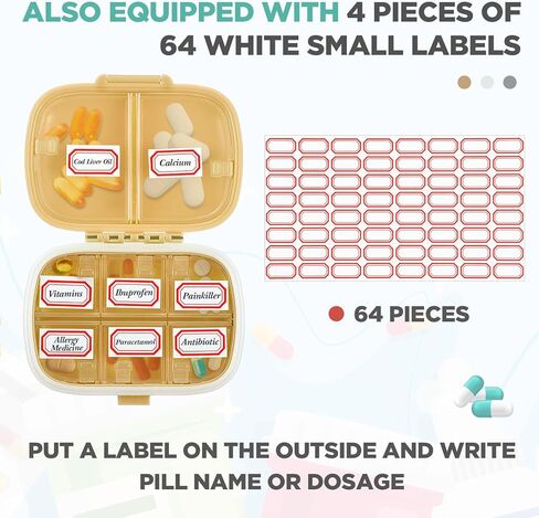 مجموعة من 30 علبة من صناديق حبوب الدواء للسفر من Layhit، علبة صغيرة الحجم لحبوب الدواء، منظم حبوب الدواء المحمول، 8 مقصورات، صندوق حبوب الدواء، منظم مجوهرات فيتامين اليومي، السفر الذي يجب اقتناؤه، مع 256 قطعة من الملصقات وقلم واحد in Kuwait