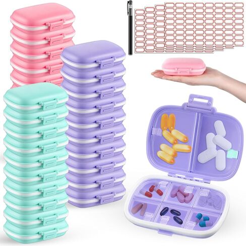 Layhit 30 Pack Travel Pill Boxes Bulk Small Pill Case Portable Pill Organizer 8 Compartments Pill Box Dispenser Daily Vitamin Jewelry Organizer Travel Must Haves, with 256 Pcs Labels 1 Pen in Saudi Arabia