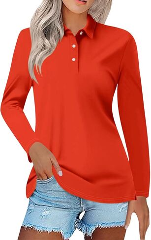 Womens Long Sleeve Polo Shirts Fall Fashion 2024 Dressy Casual Blouses Trendy Pleated Tunic Tops for Leggings in Saudi Arabia
