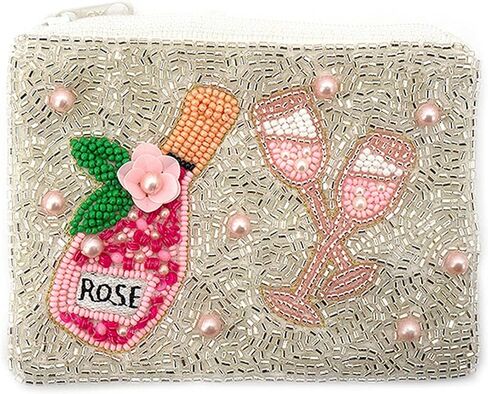 Mini Small Wine Theme Silver and Pink Beaded Coin Purse for Women Casual or Formal in Saudi Arabia
