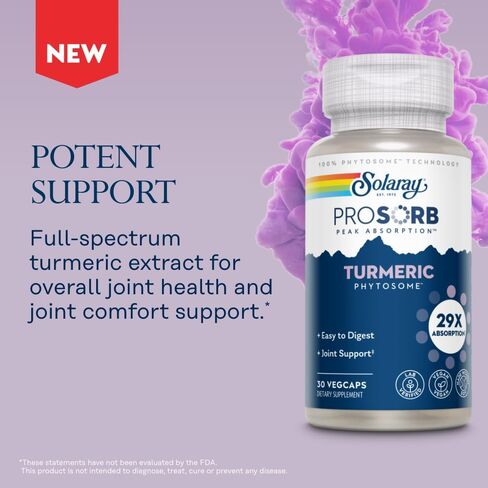 ملحق Solaray Prosorb الكركم Phytosome 500 ملغ-29x ملحق الكركمين الكركمين العالي امتصاص لدعم الصحة المشتركة-الكركمين سهلة الهضم ، نباتي ، ضمان لمدة 60 يومًا ، 30 سيرًا ، 30 VEGCAPS in Saudi Arabia