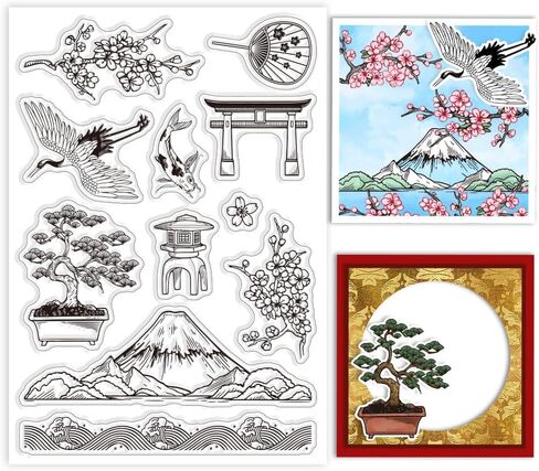 GLOBLELAND Japanese Stickers Clear Stamps Mount Fuji Decorative Clear Stamps Silicone Stamps for Card Making and Photo Album Decor Decoration and DIY Scrapbooking in Kuwait