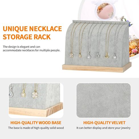 PU Cambered Necklace Display Stand for Women, Wood Base Jewelry Holder Rack for Necklace Pendant Bracelet Chains, Necklaces Storage Organizer Showcase for Selling Vendors exhibition (Black) in Saudi Arabia