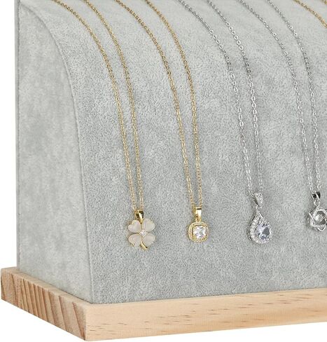 PU Cambered Necklace Display Stand for Women, Wood Base Jewelry Holder Rack for Necklace Pendant Bracelet Chains, Necklaces Storage Organizer Showcase for Selling Vendors exhibition (Black) in Saudi Arabia