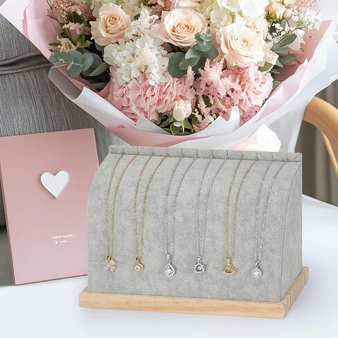 PU Cambered Necklace Display Stand for Women, Wood Base Jewelry Holder Rack for Necklace Pendant Bracelet Chains, Necklaces Storage Organizer Showcase for Selling Vendors exhibition (Black) in Saudi Arabia