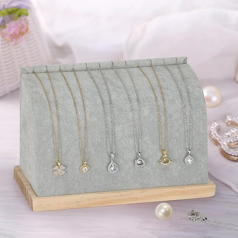PU Cambered Necklace Display Stand for Women, Wood Base Jewelry Holder Rack for Necklace Pendant Bracelet Chains, Necklaces Storage Organizer Showcase for Selling Vendors exhibition (Black) in Saudi Arabia
