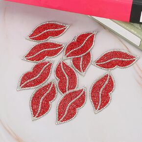 Rhinestone Applique 20pcs, Red Lips Rhinestone Patches Applique Bling Iron on Patches Clothing Iron on Rhinestone Appliques for Clothes Bag Shoes