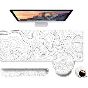 DOOKE Desk Mat,Gaming Mouse Pad Wrist Support Set,4in1 XXL Large Mousepad + Keyboard Wrist Rest+Mouse Wrist Rest+Coaster Set with Ergonomic Design for Home Office Table Computer Abstract Art