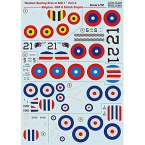 Decal for Airplane Balloon-Busting ACES of WW I Part 3 - Belgium, USA & British Empire 1/72 PRINT SCALE 72-226