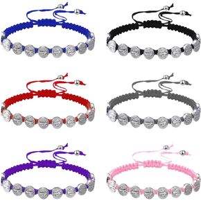 6 Piece Medallas de San Benito Bracelet Religious Protection Bracelet Virgin Mary Bracelet Handmade Braided Adjustable String Beads Cord for Man Women Teen Blessing Jewelry Gifts