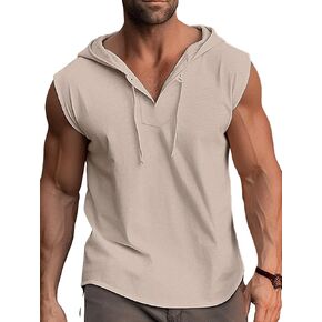 SweatyRocks Men's Sleeveless Drawstring Hooded Vest Tops Solid Sport Workout Tank Tops