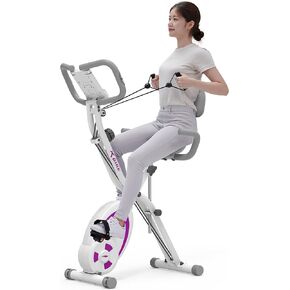 leikefitness Folding Stationary Bike Recumbent Exercise Bike w/Arm Resistance Bands-Pulse Sensor-LCD Monitor and Easy to Assemble Indoor Cycling Bike 2280