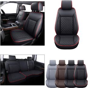 LUCKYMAN CLUB Chevy Silverado/Sierra P01-S1 Seat Covers Full Set, Fit 2019-2024 1500/2020-2024 2500 HD/3500 HD Crew Cab with Breathable Faux Leather (Full Set, Black)