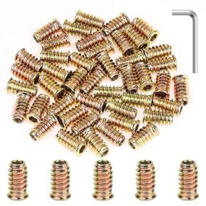 45 Pieces 1/4"-20 x 20mm Furniture Insert Nut, Hex Socket Threaded Insert Nuts with a Hex Wrench