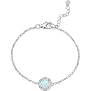 MDFUN Bracelet for Women 18k White Gold Plated Created Round Opal Cubic Zirconia Halo Adjustable 6.7+ 1.5 inches