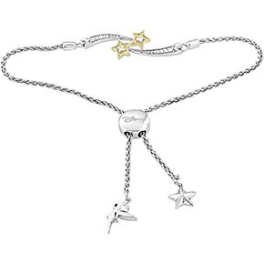 Jewelili Enchanted Disney Fine Jewelry Sterling Silver and 10K Yellow Gold 1/10 Cttw Diamond Tinker Bell Bracelet