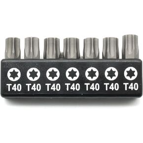 7pc 1" T40 Torx Bit Set - Quick Change Star Driver Bits for T40 (T-40) Screws and Heads