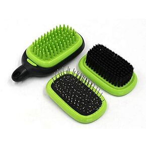 H&H Pets Multi-Functional Detachable Head Grooming Brush Kit for Dogs & Cats - Bath Massage Brush, Pin Slicker Brush, and Bristle Brush in One Kit, Dog Brush Set, Hair Brush, Dog Supplies 3 in 1 Brush