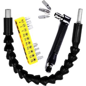 Mini Screwdriver Set 10 PCS with Ratcheting Wrench Pocket Screwdriver Bit Set, 1/4-Inch Drive High Torque Offset Screwdriver Bit Set+ Flexible Drill Bit Extension