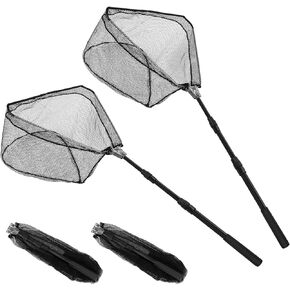 SANLIKE Fishing Net 2PCS Folding Landing Fish Net, 46.9in Lightweight Telescoping Fishing Net for Freshwater Fly Fishing Bass Trout Fishing, Fishing Gifts for Men Beginners