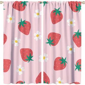 Girls Strawberry Blackout Curtain Pink Cute Fruit Tasty Juicy Window Curtain Darkening Drapes Rod Pocket Bedroom Living Room Cafe Kitchen Dining Room 2 Panels 42x45 in