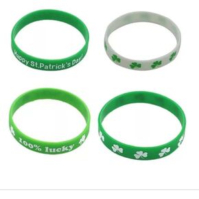 أساور عيد القديس باتريك الأساور المطاطية سوار شامروك من السيليكون لتزيين الحفلات الأيرلندية للنساء والرجال (A-Green 4PCS) in Kuwait