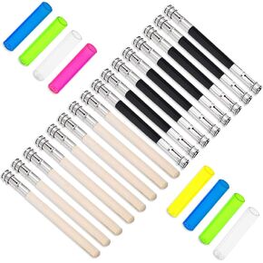 24Pcs Pencil Extenders Set, Pencil Lengthener, Including 16PCS Wooden Handle Adjustable Dual Head Pencil Extender Holder, 8PCS Plastic Pencil Cap, School Office Art Write Tool