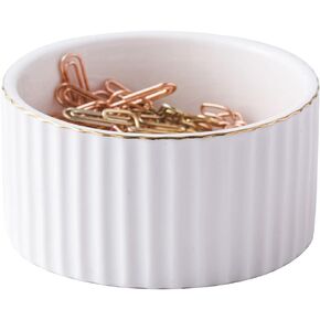 Paper Clip Holder Ceramic Vertical Stripes Marble Dispenser for Desk Paper Clips Organizer Office Binder Holder (Pink)