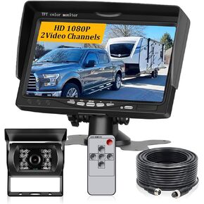 Backup Camera for Truck RV, AHD 1080P IR Night Vision DIY Guide Lines Waterproof Reverse Camera Kit Rear View Camera with 7" Monitor Vehicle Backup Cameras for Van Car Trailer Camper Tractor