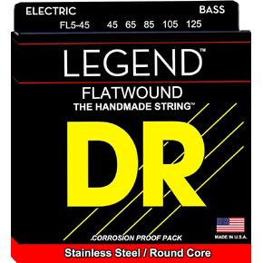 DR Strings Hi-Beam Flats - Flatwound Stainless Steel Round Core 5 String Bass 45-125 & PURE BLUES Bass Guitar Strings (PB5-45)