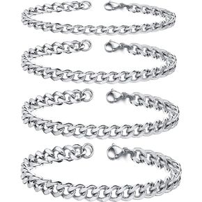 Stainless Steel Bracelet for Men Women,4 PCS Cuban Chain Bracelet Sets 6mm/7mm/8mm/9mm Men Hip Hop Jewelry Gifts