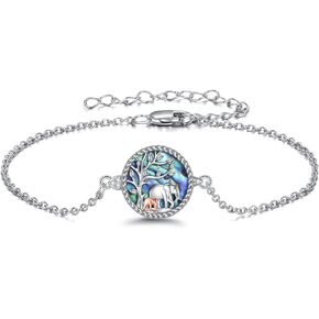 URONE Elephant Bracelets Sterling Silver Abalone Shell Jewelry Elephant Gifts For Women Girls, Link Bracelet Jewelry,7+2 Inches