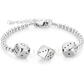 HZMAN Dices Beaded Bracelet for Women Girls Artificial Pearl Adjustable Beads Link Chain Bracelet Hip Hop Funny Punk Party Bar Jewelry Gift