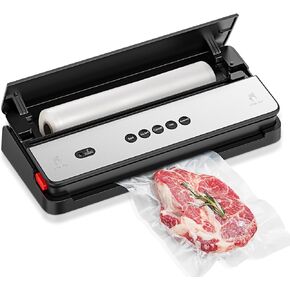 Bonsenkitchen Vacuum Sealer Machine, Built-in Cutter & Bag Storage, Air Sealer for Sous Vide and Kitchen Food Fresh Storage, Food Vacuum Sealer with 5 Vacuum Sealer Bags & 1 Roll Bag &1 Accessory Hose