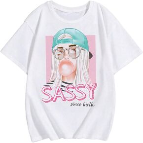 Verdusa Girl's Printed Drop Shoulder Loose Tee Top Summer T Shirt