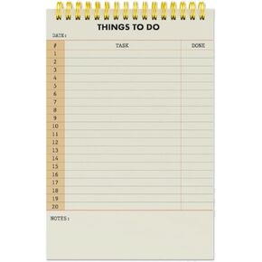 Undated To-Do List Notepad（5.5"×8.5"）Spiral Bound Daily Planner with Checklist, Notes - 50 Sheets - Ideal for Work, Home, School - beige, PP Cover & Backboard