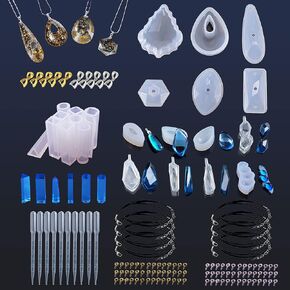 Woohome 55 PCS Silicone Molds Resin Epoxy Resin, 24 PCS Casting Molds Silicone Molds Three Dimensional Pendant and Buckle, Black Wax Rope for DIY Epoxy Geometry Pendants Molds