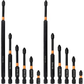 Mesee 12Pcs Magnetic Screwdriver Bit Set Anti-Slip PH2 Phillips Screwdriver Bits 1/4 Inch Hex Shank S2 Steel Cross Head Screw Driver Bits for Hand Electric Impact Screwdrivers, 1 Inch- 6 Inch Length