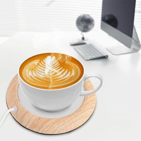 Coffee Cup Warmer, USB Charging Wood Grain Warmer Cup Mat Mug Warmer, Cute and Portable Heat Beverage Heater Pad for Tea Coffee Water Milk Cocoa (Bright Wooden Grain)