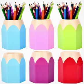 6pcs Pencil Shaped Pen Holders,Pencil Storage Organizer,Cute Desktop Pen Cup,Makeup Brush Container,Pencil Pot,Cartoon Stationery Rack,Creative Stationery Storage,for Office Home Decoration