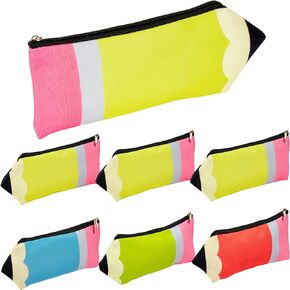 TICIAGA 7PCS Back to School Pencil Bag Stationery Organizer for Students First Day of School Pencil Shaped Pencil Pouch with Zipper Happy Birthday Gifts for Kids School Classroom Reward Supplies