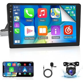 2+64G Android Single Din Car Stereo with Wireless Apple Carplay & Android Auto - 10 inch Touchscreen with WiFi/GPS Navigation/FM/Steering Wheel Control/Rear Camera