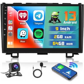 Hikity for Honda CRV 2007-2011 Android 13 Car Stereo Wireless Apple Carplay Android Auto, 2GB+64GB 9 inch Touchscreen for Honda CRV Car Radio Support GPS Navigation WiFi BT FM EQ