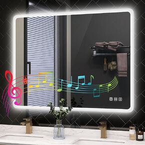 24"x36" LED-Bathroom-Mirror-with-Lights, Wall-Mounted with Bluetooth Speaker, Anti-Fog, 3 Color Temperature, Dimmable Brightness, IP65 Waterproof, Tempered Glass, Frontlit & Backlit, Oval