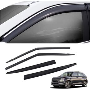 4 Pieces Tape-on Extra Durable Rain Guards Fit for 2020 2021 2022 2023 Hyundai Venue,Window Deflectors,Window Visors (Smoke Black)