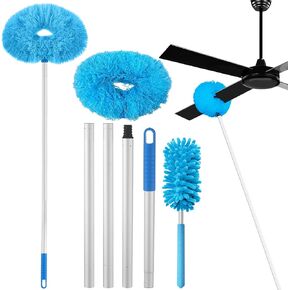 Ceiling Fan Cleaner Duster with Extension Pole, Fan Duster for Ceiling Fan Blades, Microfiber Duster for Cleaning with Telescoping Extension Pole Fit for Cleaning High Ceiling, Furniture, Blinds