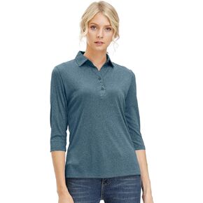 المرأة لينة 3/4 كم الخامس الرقبة قميص جولف طويل Mositure فتل الأداء الرياضة بولو تي شيرت بلايز للنساء in Kuwait