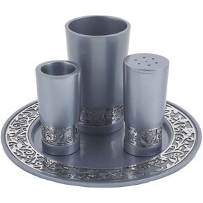 Havdalah Set 4 Pieces for Candle and Spices Multi Color Anodized Aluminum Cutout Designed by Yair Emanuel