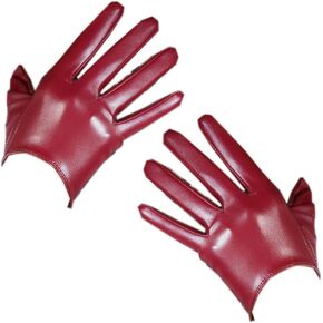 QINFE Women Long Gloves Faux Leather PU Lambskin Sheepskin Dark Red Burgendy Evening Opera Gloves Driving gloves